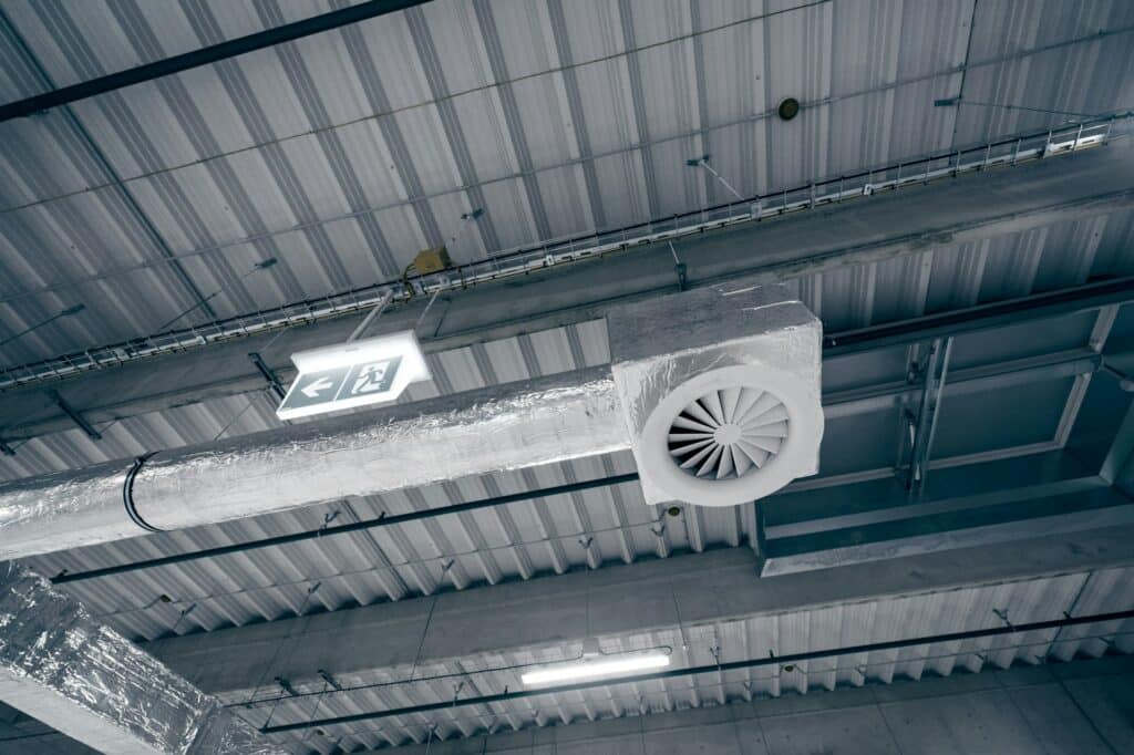 Air ventilation system on the ceiling in a large warehouse